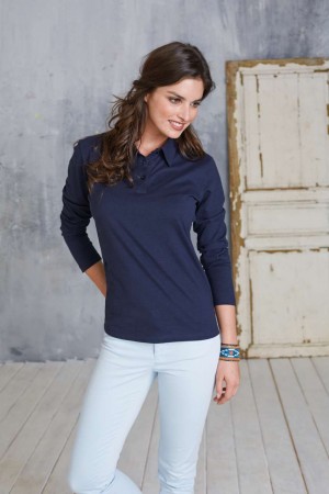 LADIES' LONG-SLEEVED JERSEY POLO SHIRT